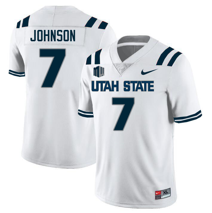 Utah State Aggies #7 Arcelles Johnson College Football Jerseys Stitched Sale-White